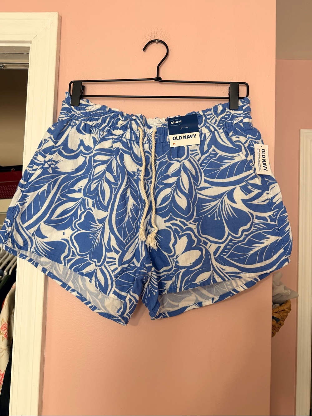 Old Navy Blue and White Floral Drawstring Athletic Shorts